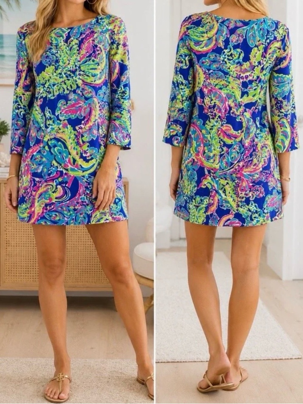 Vibrant Paisley Shift Dress - Blue Multi